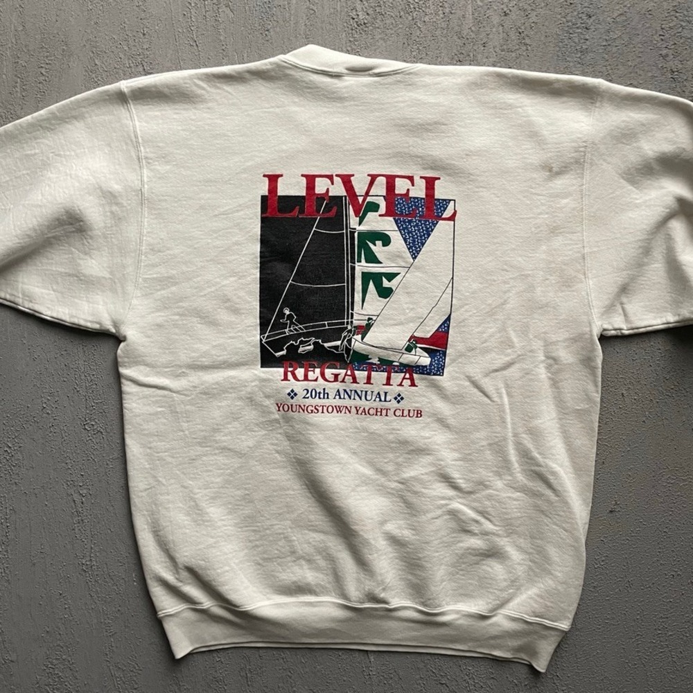 Vintage Level Regatta Graphic Sweatshirt Mens XL White 90s Oneita